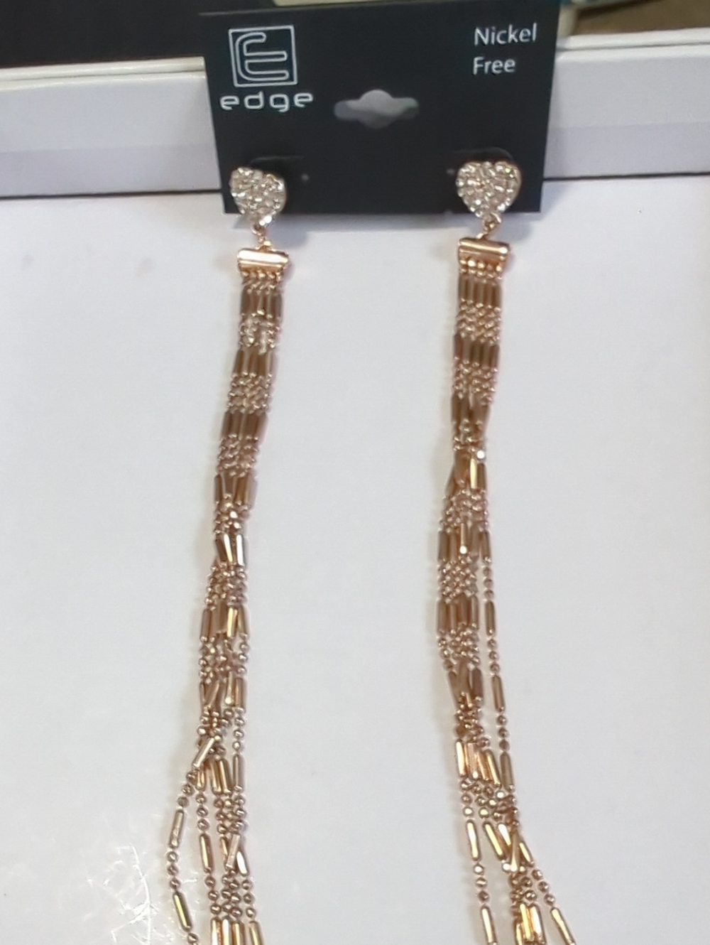 edge Rose Gold Long Multi-Strand Heart Drop Earrings